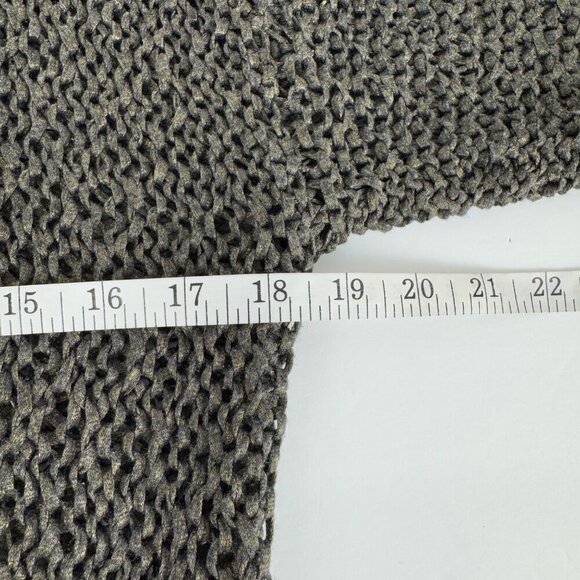 Eileen Fisher Brown Gold Metallic Open Knit Sweater V Neck Sz Lg EUC All Seasons - Picture 5 of 6